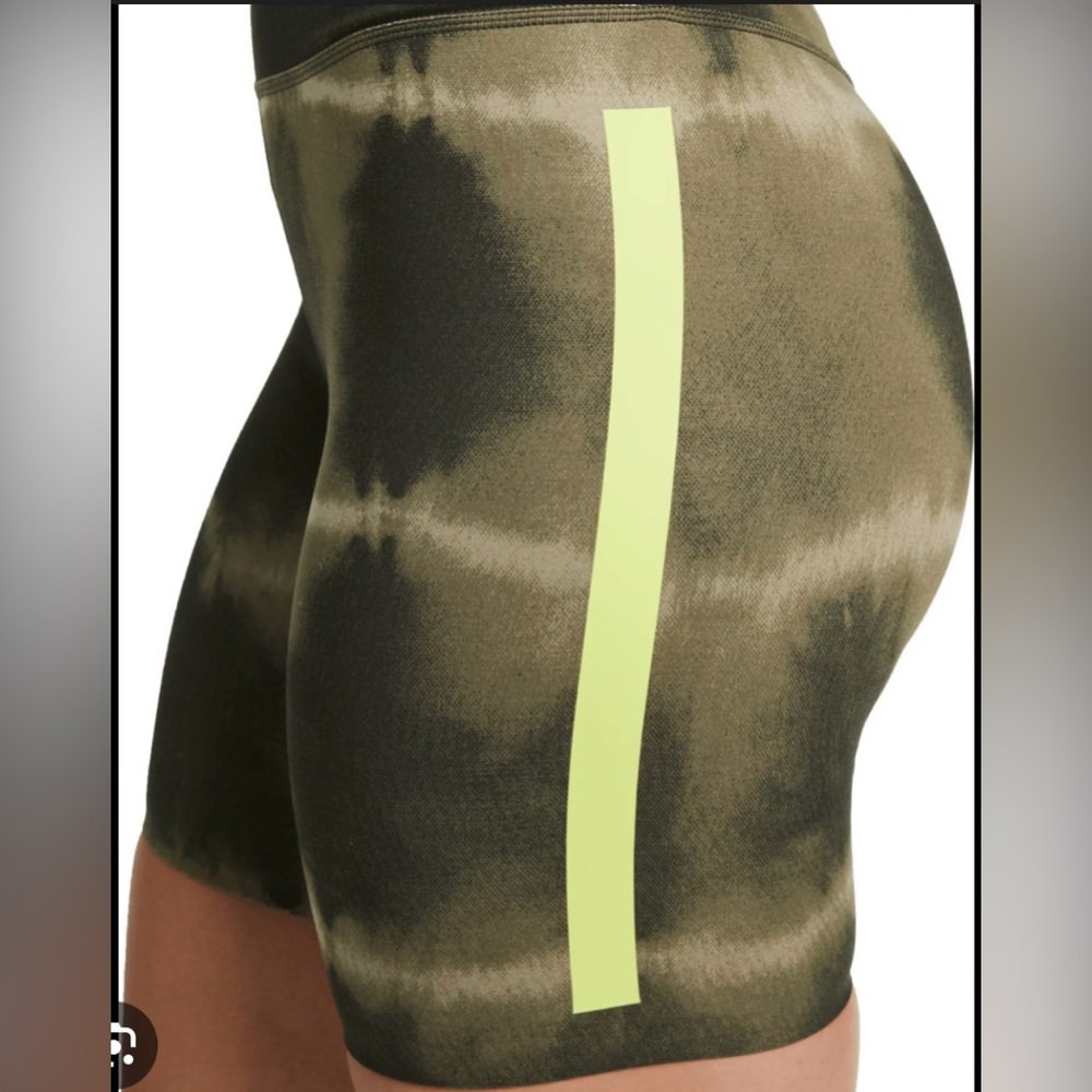 Women's Olive Tie-Dye Bike Shorts with Neon Stripe